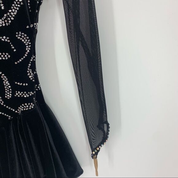 Ice Figure Skating Dress Girls Long Sleeved Black Gymnastics Dress - Picture 3 of 15